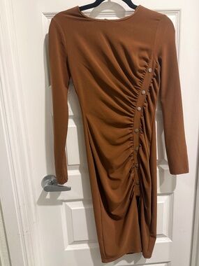 City Studio Dress | City Studio Y2k Brown Long Sleeve Dress With Button Detail